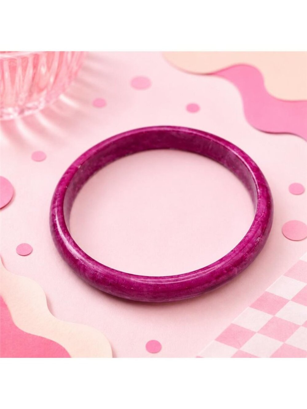 Pink Marbled Lucite Bangle Bracelet 8.5" Translucent Fuchsia 10mm Vintage